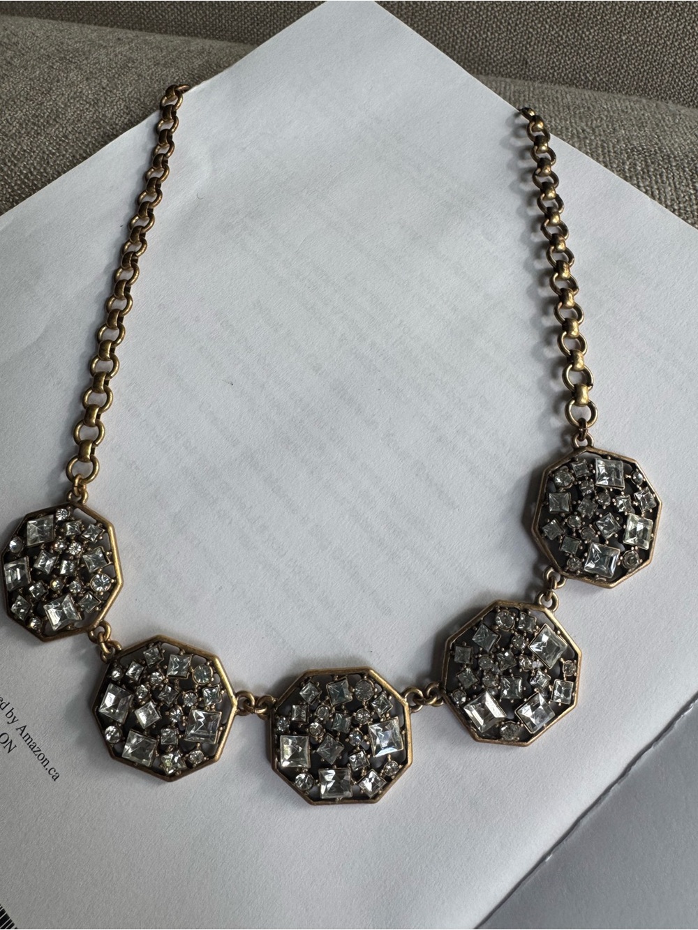 J.Crew Clear Crystal Statement Necklace Faded Gold Tone